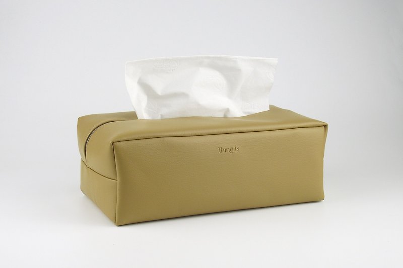 抽取式面纸盒 防水环保皮革卫生纸巾盒 卡其色 - 纸巾盒 - 人造皮革 咖啡色