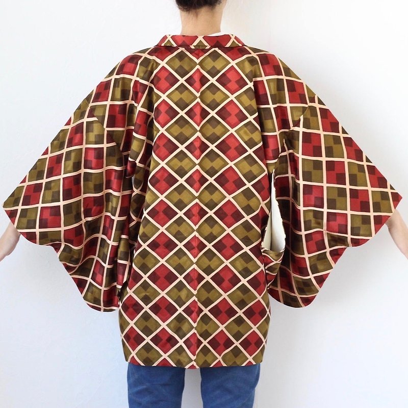 diamond kimono jacket, Japanese kimono, haori, womens kimono /2688 - 女装休闲/机能外套 - 丝．绢 绿色