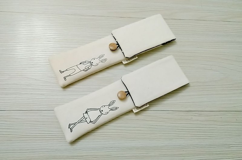 环保餐具收纳袋 组合筷专用 双层筷袋 手绘兔子款2入 - 餐刀/叉/匙组合 - 棉．麻 