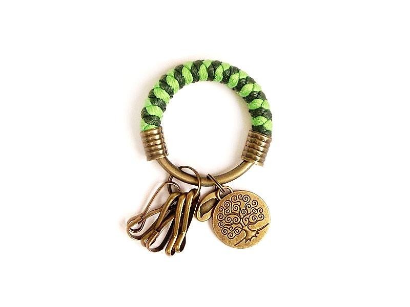 钥匙圈(小)5.3CM  青草绿+深绿+生命树 编织 腊绳 铁环 定制化 - 钥匙链/钥匙包 - 其他金属 绿色