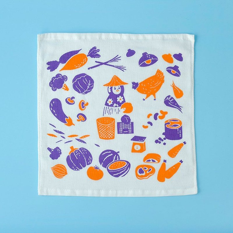 纱布小方毛巾/菜市场/元气紫橘 - 毛巾浴巾 - 棉．麻 橘色