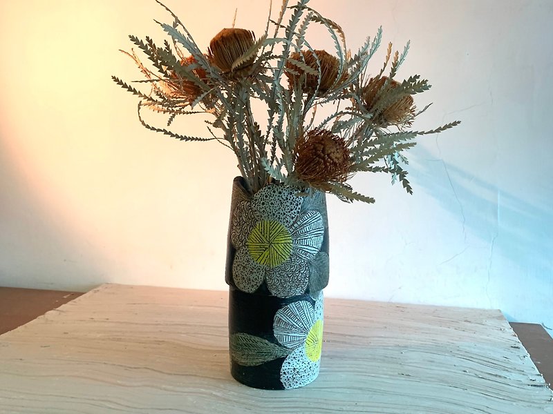 陶 花瓶/陶器 灰色 - 花。纹陶制造型花瓶_陶制花器花皿