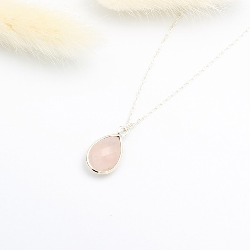 水滴 粉晶 (大) Rose Quartz s925 纯银 项链 生日 情人节 礼物 - 项链 - 宝石 粉红色