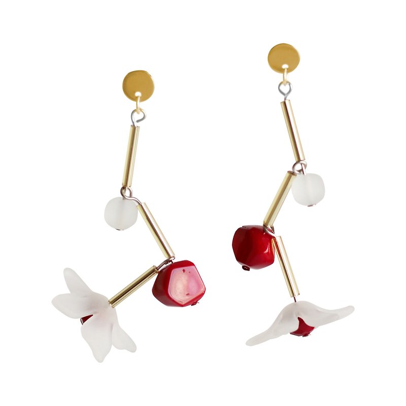 Kora | Flower Earrings with Bamboo Coral - 耳环/耳夹 - 压克力 银色