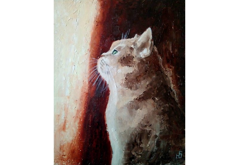 Cute Cat Painting Original, Pet Portrait, Animal Wall Art, Kitten Picture - 海报/装饰画/版画 - 其他材质 多色