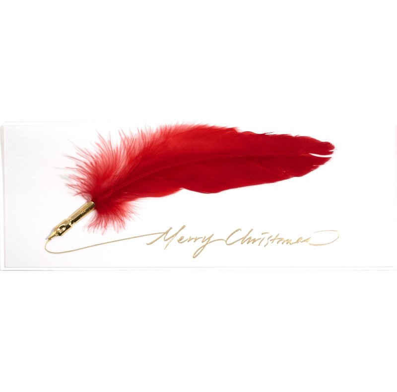 羽毛笔 手工卡片  Merry Xmas 圣诞快乐 - 卡片/明信片 - 纸 红色