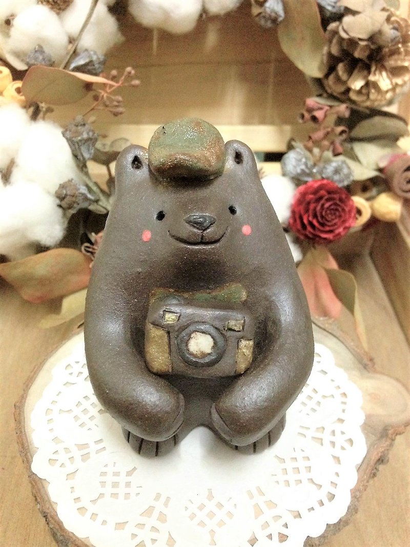 主题熊系列-摄影师黑熊 - 花瓶/陶器 - 陶 多色