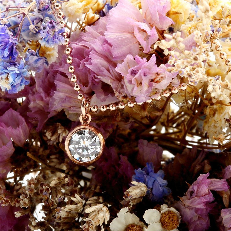 14KGF 玫瑰金 包金 单钻 瑞士钻石 八心八箭 项链 生日 礼物 - 项链 - 玫瑰金 金色