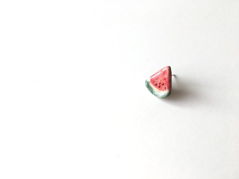 石下 / 夏日 西瓜 水果 生果 食物 陶瓷 耳环 - 耳环/耳夹 - 瓷 红色