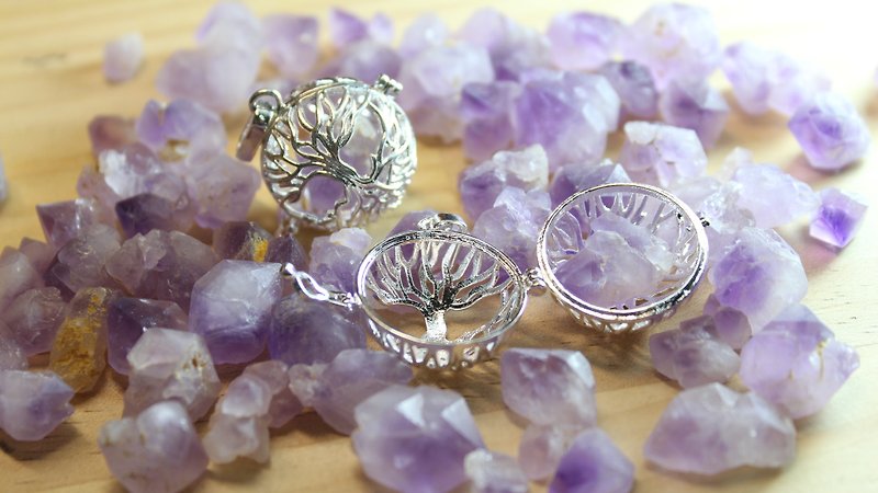紫水晶玲珑盒 Amethyst 　许愿盒　坠子　项链　紫水晶花 - 项链 - 宝石 紫色