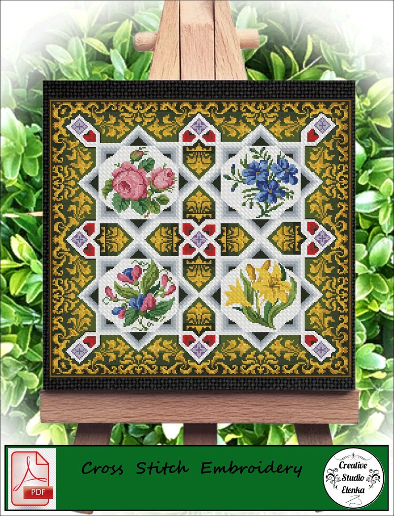 Vintage Cross Stitch Scheme Victorian pattern - PDF Embroidery Scheme - 编织/刺绣/羊毛毡/裁缝 - 其他材质 