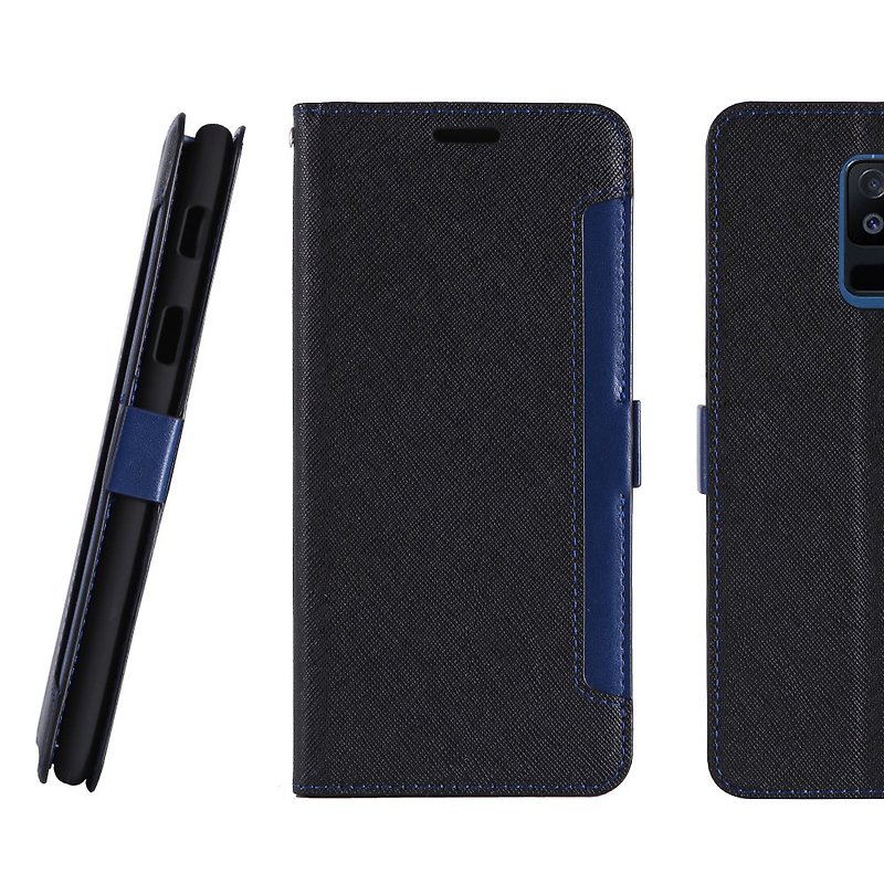Samsung Galaxy A6+ 专用前收纳式侧掀皮套 - 黑 (4716779660029) - 手机壳/手机套 - 人造皮革 黑色