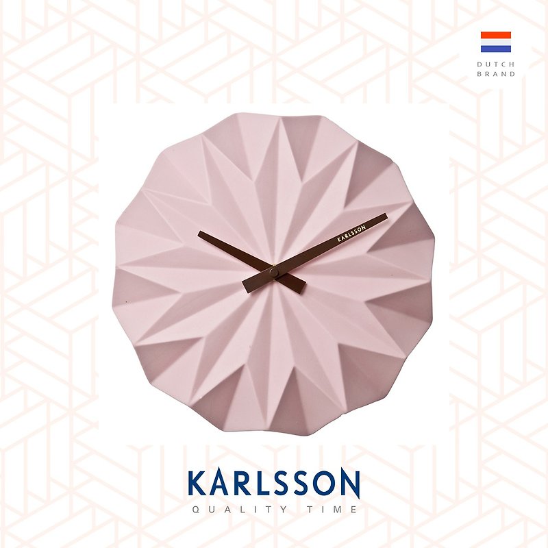 Karlsson, Wall clock Origami ceramic matt soft pink陶瓷挂钟 - 时钟/闹钟 - 陶 粉红色