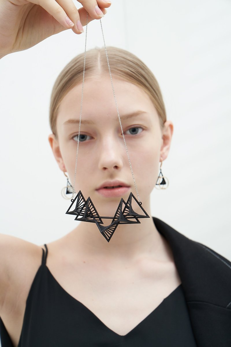 【String Art】3D打印抽象金字塔组合 - 项链 - 其他金属 黑色