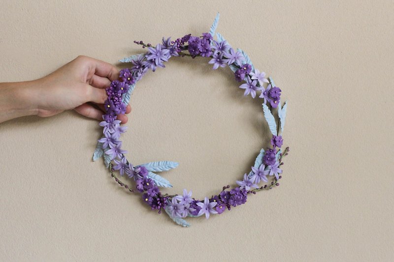 FC208 : Handmade Flower Crown Floral Headband Wild Lavender Size 10" Adjustable - 发饰 - 纸 紫色