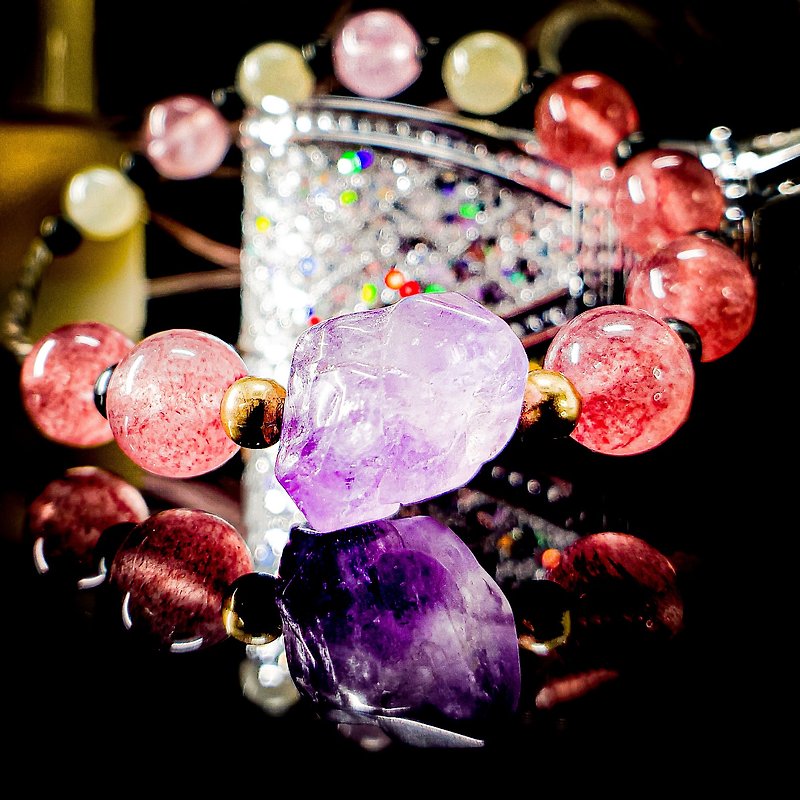 无尽回圈【慕爱】设计款手链 紫水晶 摩根石 冰黑曜 月光石 - 手链/手环 - 水晶 紫色