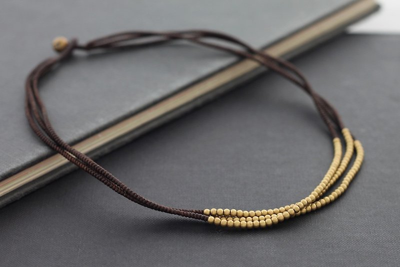 棕色编织黄铜串珠项链多股短项链波西米亚民族 - 项链 - 其他金属 咖啡色