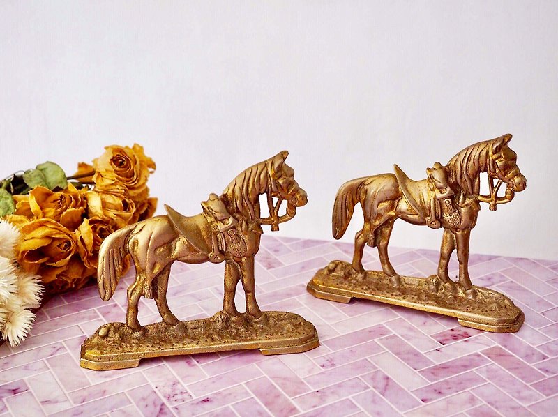 英国1930年代黄铜马匹门挡 一组两件 - 摆饰 - 铜/黄铜 