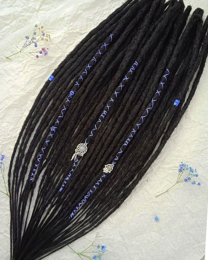 Synthetic Dreads, Crochet Double Ended or Single Ended, black DE SE Dread - 发饰 - 其他人造纤维 黑色