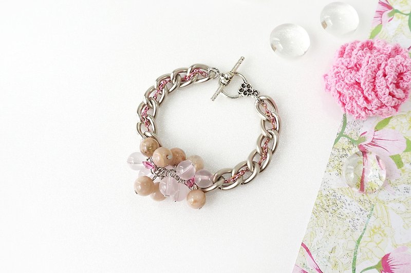 浅粉晶与桃色月光石 独特手链 - 手链/手环 - 宝石 粉红色