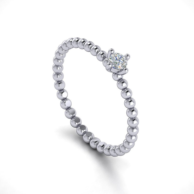 【PurpleMay Jewellery】18K金单钻圆珠线戒戒指 婚戒 订制 R003 - 戒指 - 钻石 银色