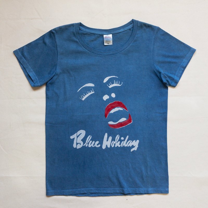 Blue Holiday TEE Indigo dyed 藍染 - 女装 T 恤 - 棉．麻 蓝色