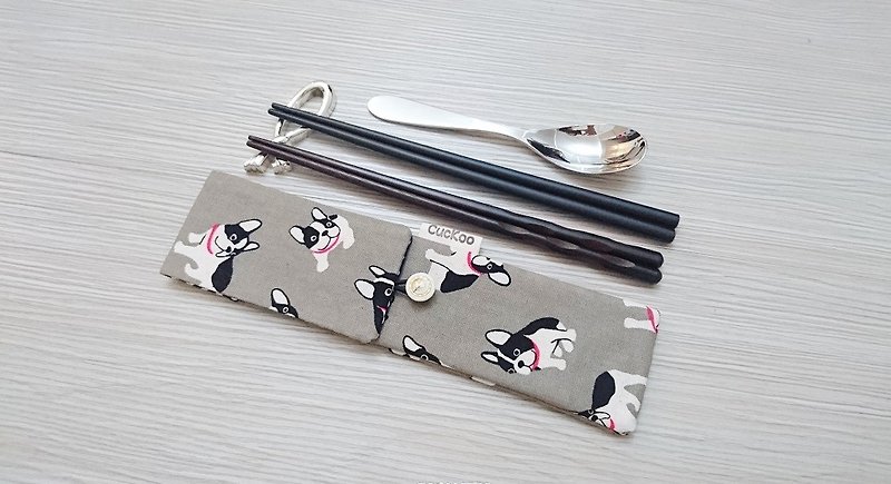 环保餐具收纳袋 筷子袋 组合筷专用 双层筷袋 狗狗款 - 筷子/筷架 - 棉．麻 