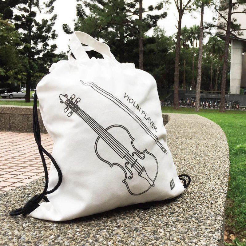 WD 乐器棉质背包 - 小提琴 现货+预购 - 束口袋双肩包 - 棉．麻 白色