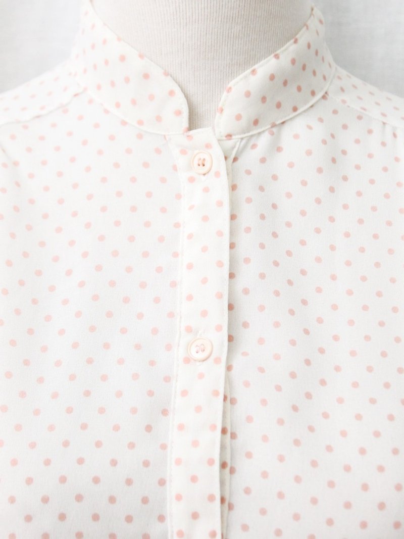 【RE0720T099】甜美清新粉色圆点点白色古着衬衫 - 女装衬衫 - 聚酯纤维 白色