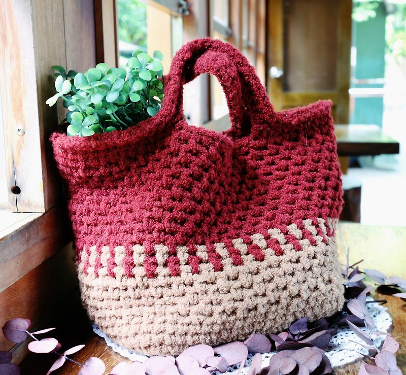 手作-草莓可可+内里-毛线编织包/收纳包/手提包 - 手提包/手提袋 - 羊毛 红色