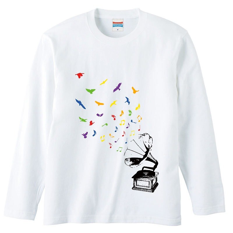 ロングスリーブTシャツ / Chirping of birds - 男装上衣/T 恤 - 棉．麻 白色
