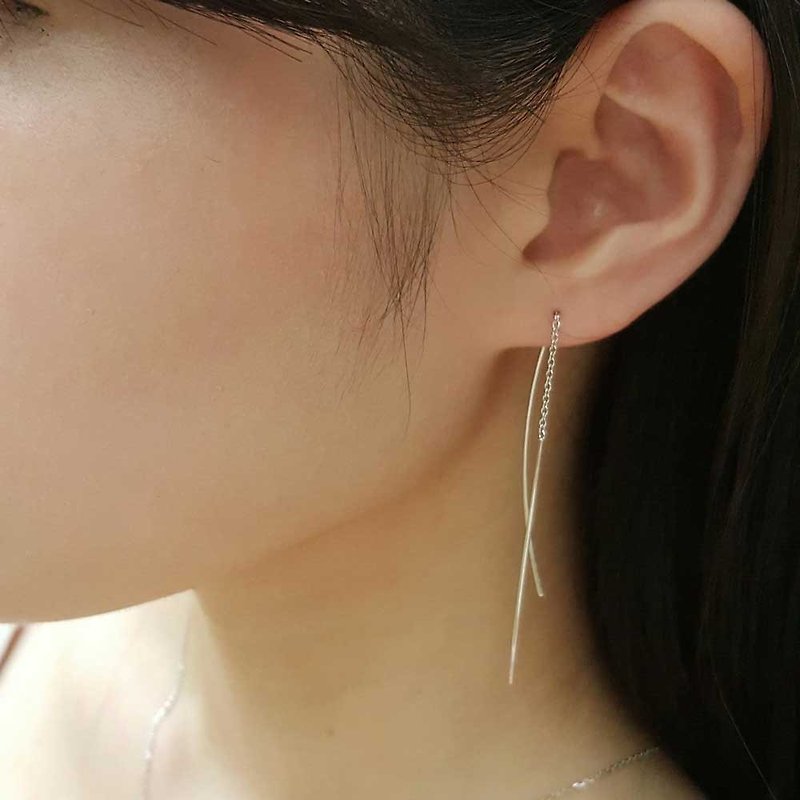 纯银线条垂坠耳环 | 简约设计 | 质感。百搭。个性。都会 - 耳环/耳夹 - 纯银 