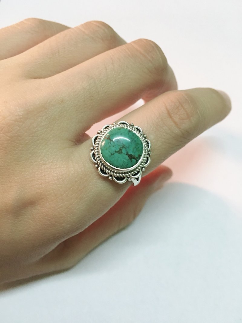 绿松石 土耳其石 戒指 尼泊尔 手工制 925纯银 - 戒指 - 宝石 