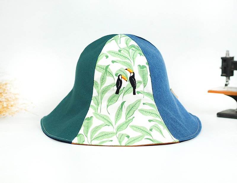 手工双面帽  遮阳帽 可爱 文青 绿色 树叶 自然系 母亲节礼物【萌大嘴鸟】【HM-10】限量 - 帽子 - 棉．麻 绿色