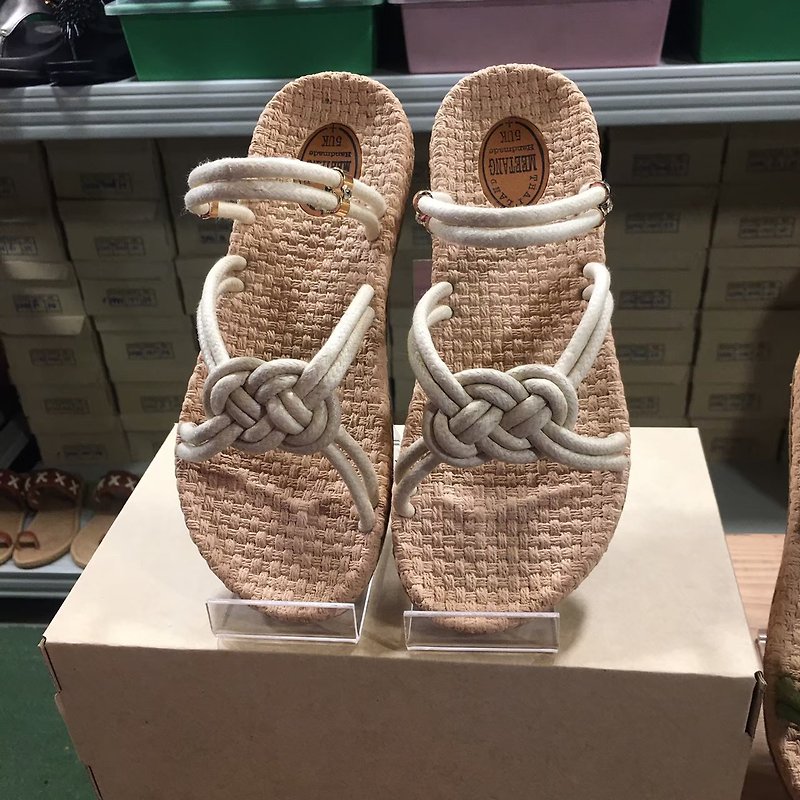 Rope Woven sandals macrame para rubber sole sandal in boho bohemian style - 男女凉鞋 - 乳胶 白色