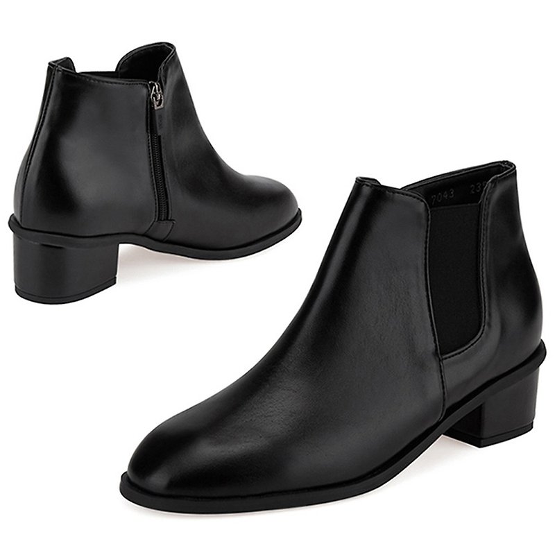 PRE-ORDER - SPUR 简约中跟切西尔短靴 LF7043 BLACK - 女款短靴 - 人造皮革 黑色