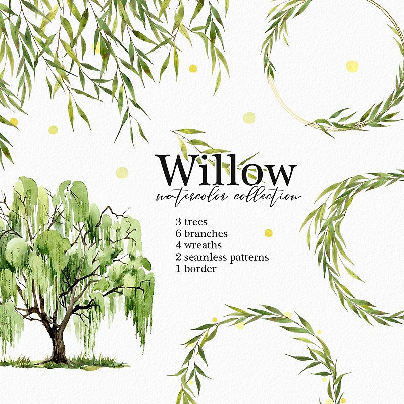 Willow Tree Watercolor clipart, Rustic wedding, Logo, Digital files PNG - 插画/绘画/写字 - 其他材质 