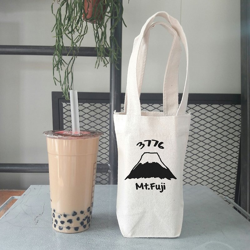Mt Fuji 3776【现货】 帆布 袋 咖啡 随行杯 饮料提袋 富士山 - 随行杯提袋/水壶袋 - 棉．麻 白色