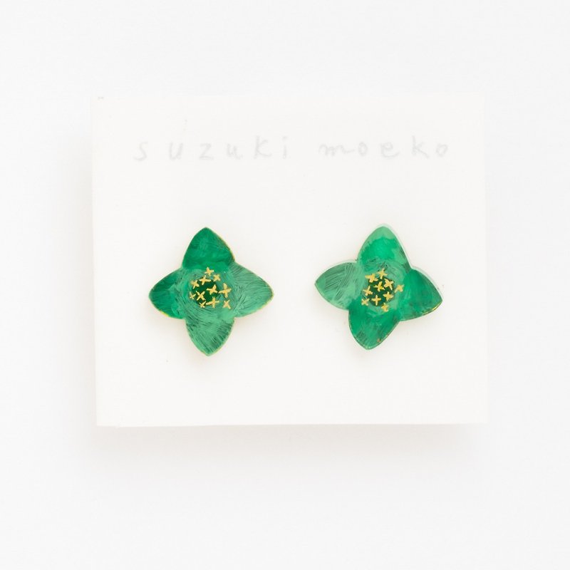 絵のピアス【花】 - 耳环/耳夹 - 压克力 绿色