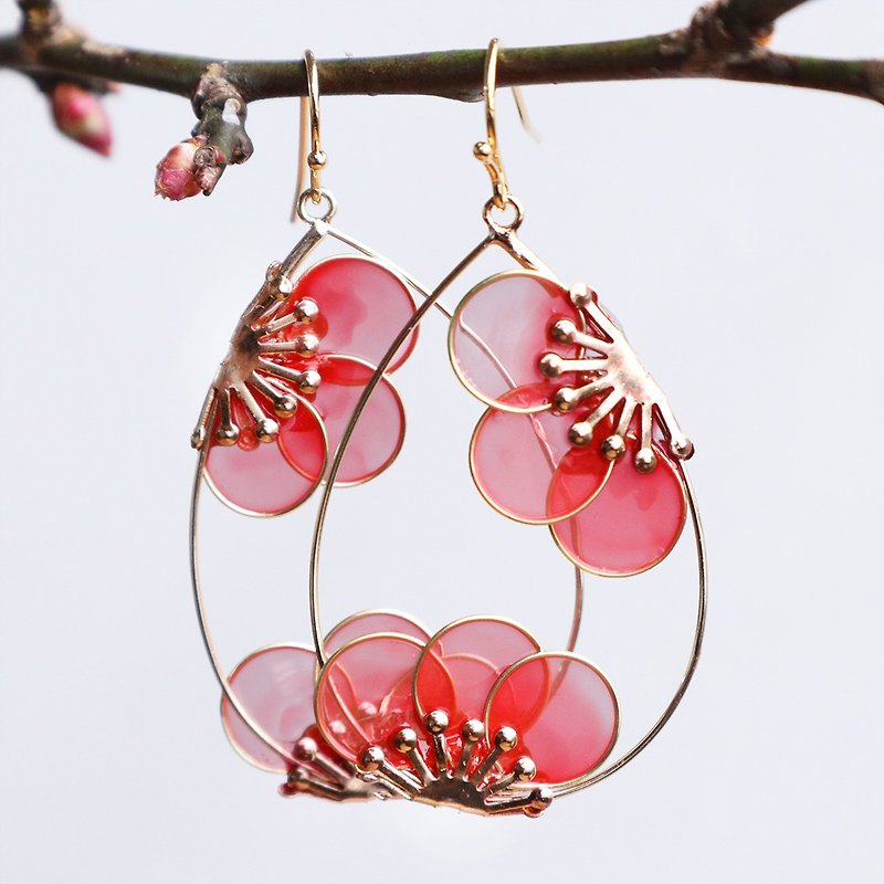梅の浮遊耳飾り　red - 耳环/耳夹 - 其他材质 红色