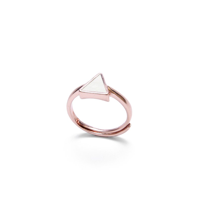 白水泥三角形银指环/戒指(玫瑰金) | 几何系列 - 戒指 - 水泥 白色