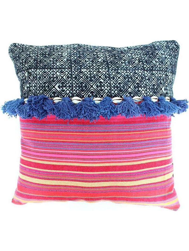 公平贸易 泰北 民族风 手织 织布 手作 蓝染 贝壳 毛球 抱枕套  - 枕头/抱枕 - 棉．麻 多色