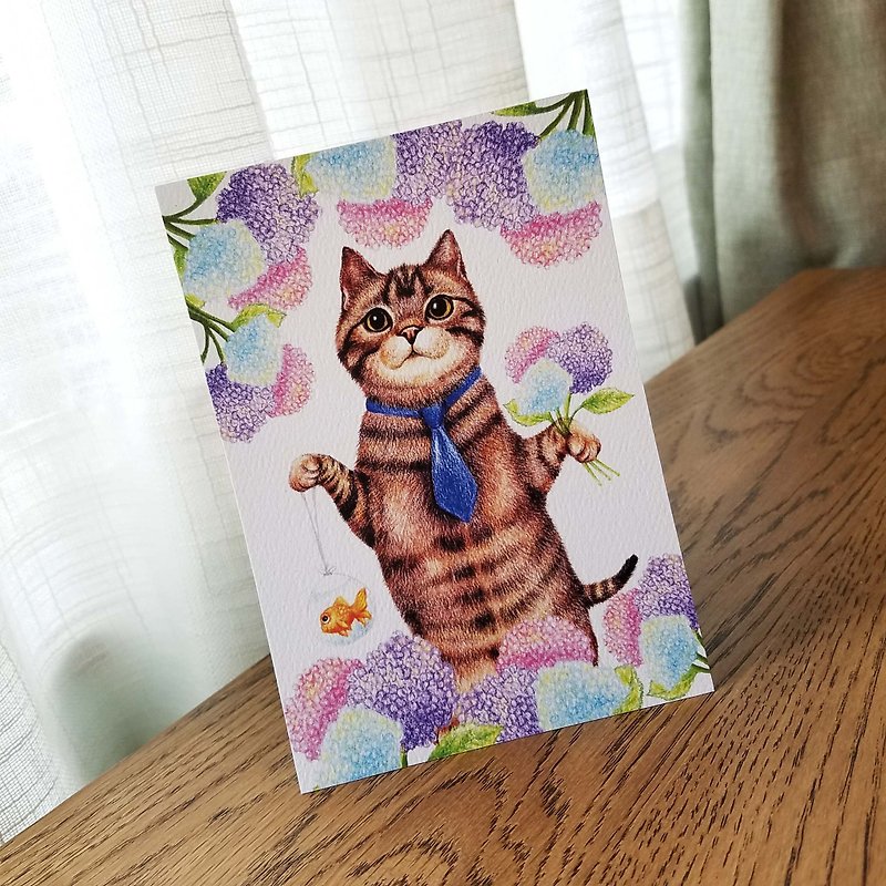 明信片- 领呔小猫和金鱼 - 卡片/明信片 - 纸 多色