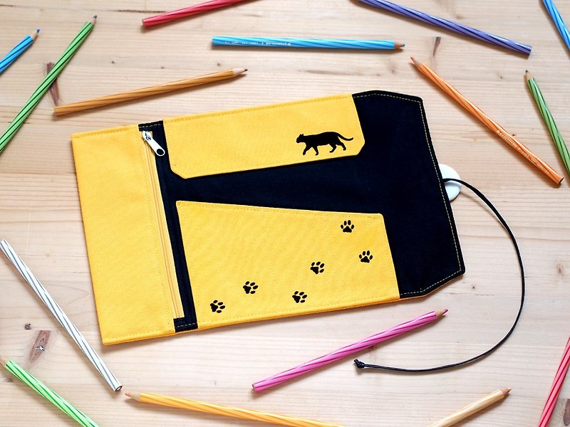 走路猫卷笔袋(黄色) - 铅笔盒/笔袋 - 棉．麻 黄色
