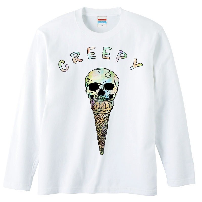 ロングスリーブTシャツ / Creepy ice cream - 男装上衣/T 恤 - 棉．麻 白色