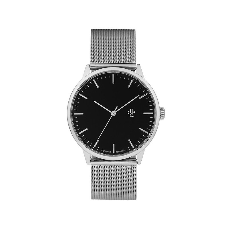 Nando系列 银黑表盘 - 银米兰带可调式 手表 - 男表/中性表 - 不锈钢 银色