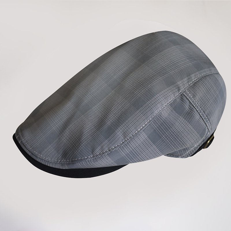 气质艺术家* 鸭舌帽 绅士帽 文青款(复古细线格纹灰) - 帽子 - 棉．麻 灰色