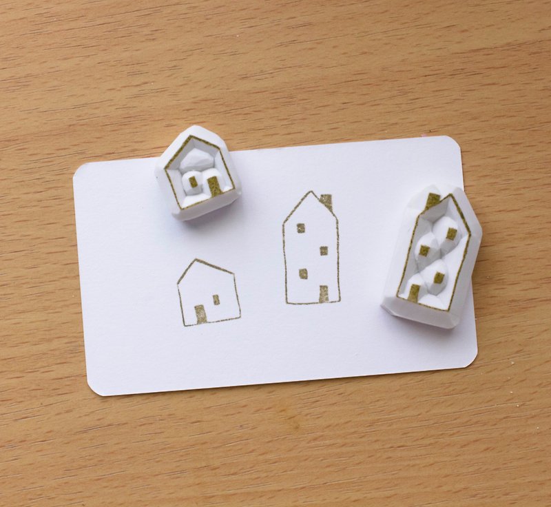 小房子印章组合 手刻 橡皮章 手帐 - 印章/印台 - 橡胶 白色