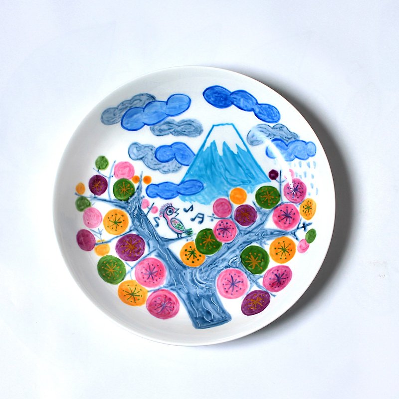 梅と鳥と早春の富士山の深皿 - 浅碟/小碟子 - 瓷 多色