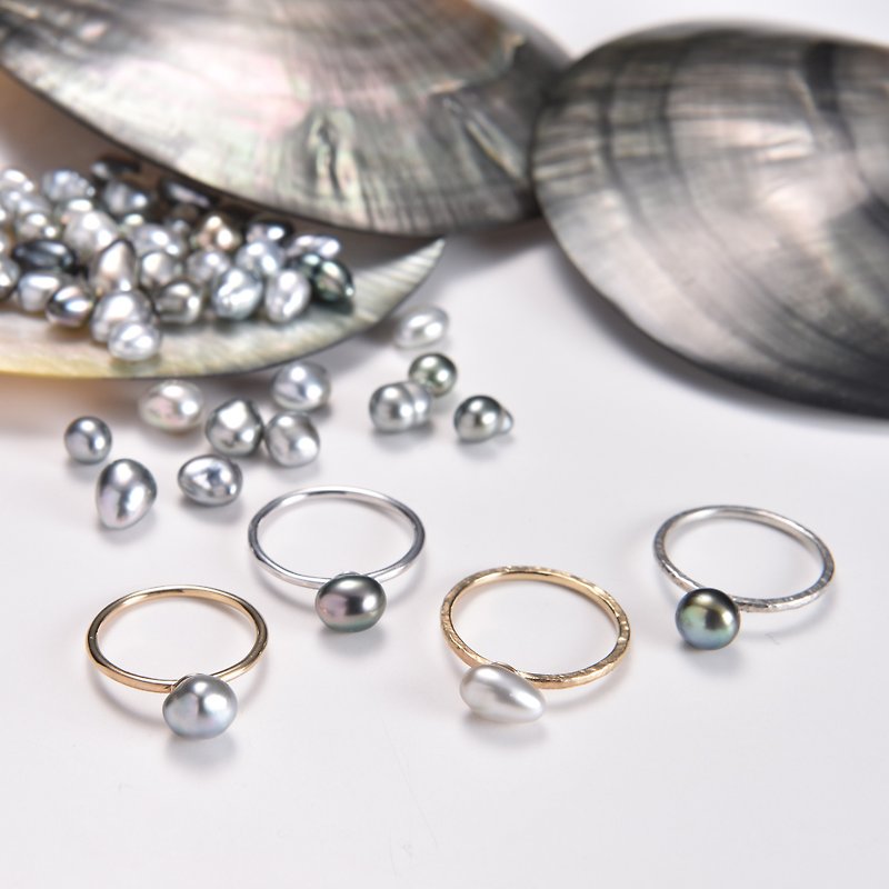 黒蝶ケシパールのリング - 戒指 - 珍珠 银色
